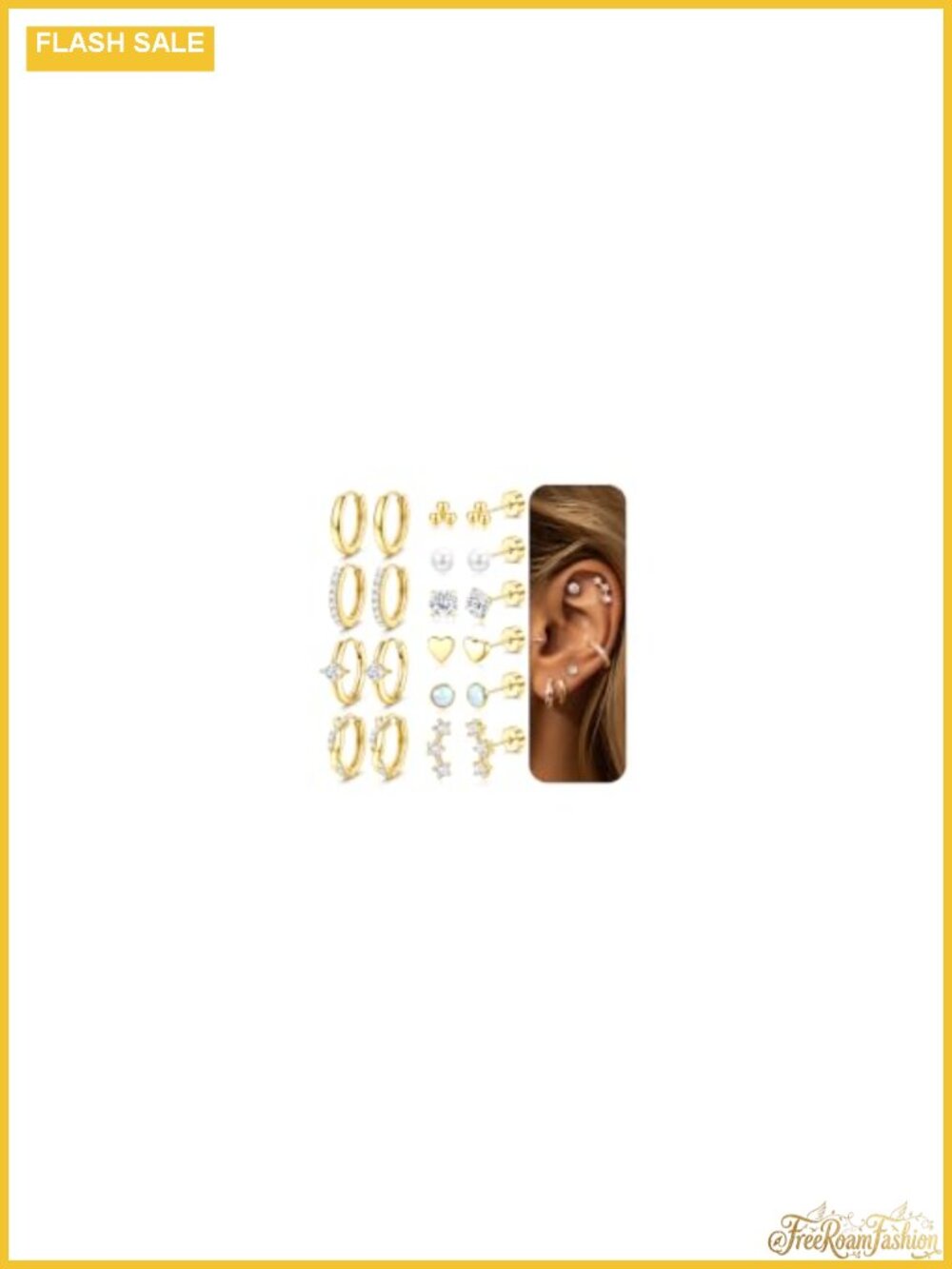 Gold Plated Flat Back Stud Earrings Set Hypoallergenic Surgical Steel Cartilage